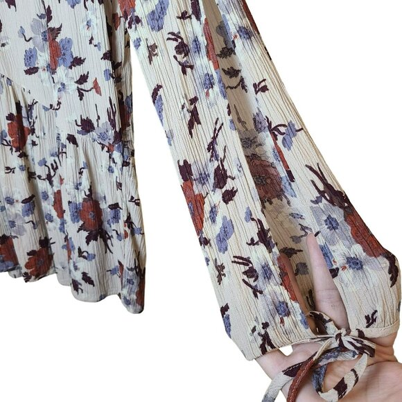 American Eagle Outfitters Womens Sz M Floral Boho Flowy Tunic Top Blouse Begie R - Picture 5 of 12